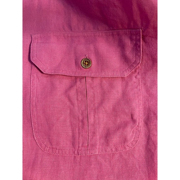 Ralph Lauren Pink Linen Blouse Shirt Gold Buttons Size Med- Barbie Core - Picture 4 of 10